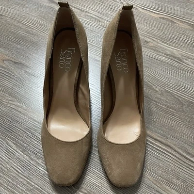 Franco Sarto Pump Ingall Suede Nude Beige Snake Embossed Block Heel Size 9M - Image 1 of 4