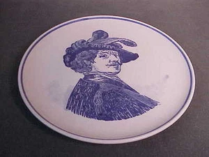PLACA DE RETRATO VINTAGE PINTADA A MANO DELFTS AZUL ROYAL G - CORTÉS CABALLERO - Imagen 1 de 5