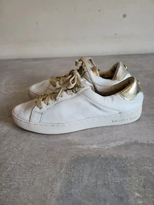 Michael Kors Women's White Gold Leather Sneakers Shoes Size 4 - Picture 1 of 12