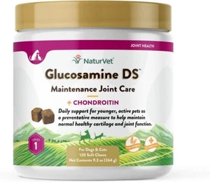 NaturVet Maintenance Joint Care Glucosamine DS Level 1 for Dogs 120 Soft Chews - Picture 1 of 8