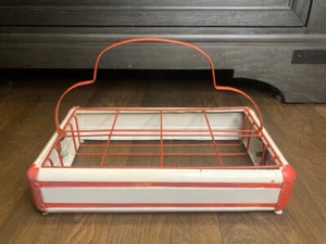 Vintage 1940's Metal Orange & White 8 Slot Milk Bottle Carrier - Picture 1 of 16