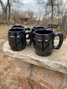 Van Briggle Pottery Barrel Mug Black/Blue Drip Set Of 4 - Picture 1 of 9