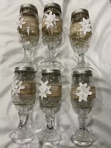 Set Of 6 Mason Jar Wine Glass, Candy Jar with Decorative Glass Stem - Picture 1 of 3