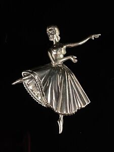 Sterling Silver Ballerina Dancing Brooch Dancer Vintage