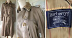 AUTH VTG BURBERRY ENGLAND TAN COTTON TRENCH COAT CHECK+WOOL LINING 14 PET EUC