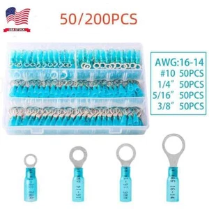 50/200Pcs Heat Shrink Ring Eyelet Wire 16-14AWG Gauge Connectors Terminals Kit - Picture 1 of 15
