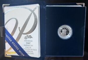2007 US American Platinum Eagle Uncirculated $10 1/10oz W/ Box & COA