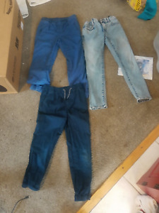 LOT of 3 Boys Pants Adjustable Jeans Gap Oshkosh Skinny navy blue Lined  10 12