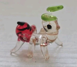 Miniature Hand Blown Art Glass Ant Bug Red Striped with Green Antennas  - Picture 1 of 7