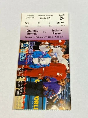 Charlotte Hornets Indiana Pacers NBA Old Ticket Stub #3 2-7-95 Reggie Miller  - Image 1 of 2