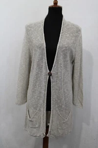 Coldwater Creek Sz L Oatmeal Beige Mesh Knit Cardigan Long Sleeves Linen Blend - Picture 1 of 6