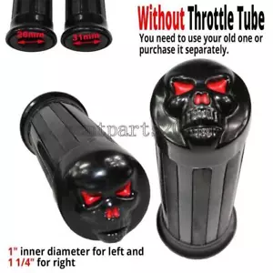Motorcycle Bike Black Skull Hand Grips 1 Inch for Harley Honda Yamaha Kawasaki - Picture 1 of 6
