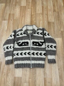 VTG 60s 70s Cowichan Wool Whale Sweater SM/MD Hand Knit Native Western J5 - Picture 1 of 15