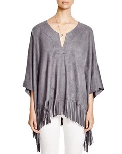 Karen Kane L72551 Oversized Gray Supple Faux Suede Fringe Poncho Top - $158 - Picture 1 of 5