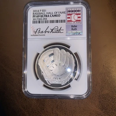 2014 P SILVER $1 BASEBALL HALL OF FAME NGC PF69 ULTRA CAMEO —Free Shipping - Image 1 of 2