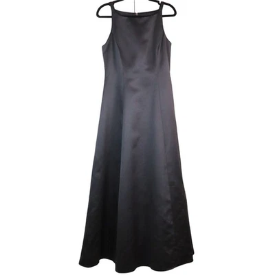 Vintage 90s Y2K Betsy & Adam Black Formal Dress Satin Long Maxi Tulle Halter 10 - Image 1 of 4
