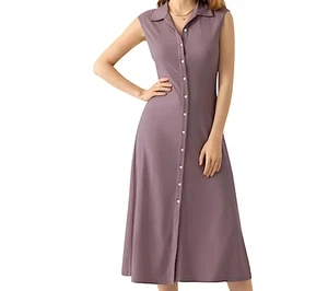 OGL Taro Purple Button Up Collared Sleeveless Midi Shirt Dress Size S - Picture 1 of 15