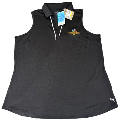 彪马高尔夫女式 Cloudspun 印第安纳波利斯赛道管道无褶 Polo 衫 M BLK — 第 1/4 张图片