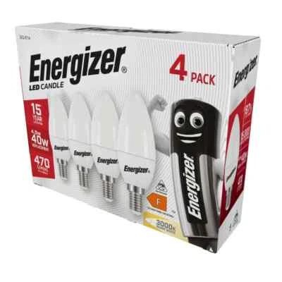Energizer LED 4.9W Candle E14 SES 470lm 3,000K Warm White, Pack of 4 .