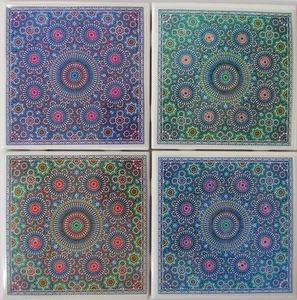 Ceramic Tile Coaster Set - Set of 4 - (Wood, Stone, Marble, Cork) - A - Picture 1 of 6
