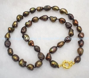 Genuine 8-9mm Brown Freshwater Baroque Cultured Pearl Necklace 18" - Picture 1 of 12