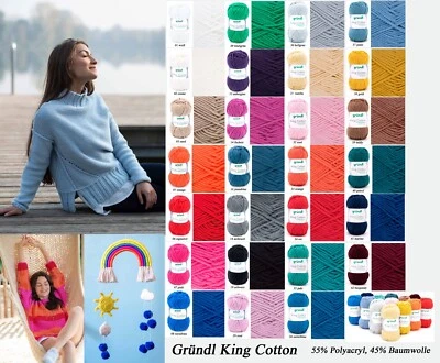 "Gründl King Cotton" 50g Universalgarn, griffig weich für Mützen, Schals uvm