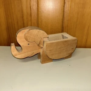 Handmade Wooden Elephant Small Pot Planter Toy - Picture 1 of 6
