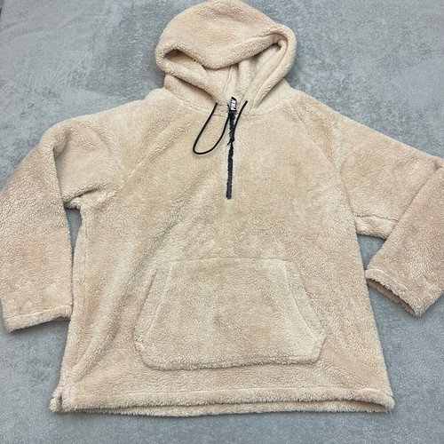 UNDERCOVER Victorias Secret ROSA beige sherpa L pullover felpa con cappuccio pile tasca canguro