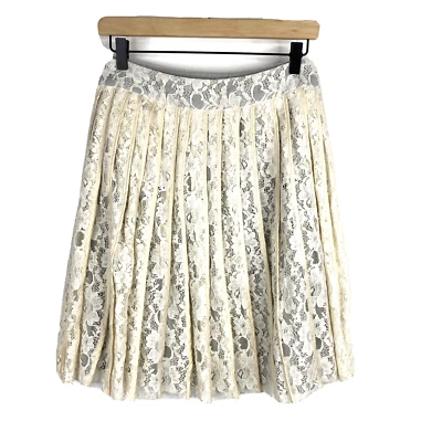 Falda Catálogo Sundance Talla 8 Mujer Marfil Floral Encaje Plisada Festival Adoria Foto 1 de 4