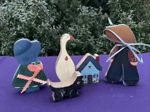 Vintage AMISH CHILDREN Scottish Terrier Goose Saltbox SET of 5 UNIQUE ❤️sj11h5s - Picture 1 of 7