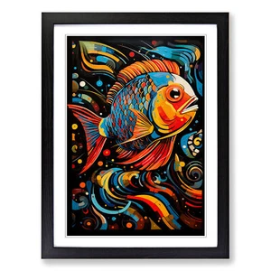 Fisch Abstrakt Gerahmt Leinwand Wandbild Kunstdruck Poster Bild, Wohndeko - Bild 1 von 8