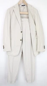 SUITSUPPLY Lazio Patch Unconstructed Men Suit UK36R Beige Slim 2-Piece Cotton - Picture 1 of 24