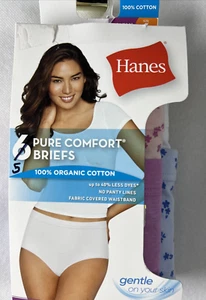 Hanes Women's Pure Comfort Briefs 5-Pack Assorted Size 6 Organic Cotton C12 - Picture 1 of 10