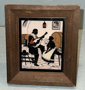 Vintage Painted Glass Silhouette Art C&A Richards “Romance” - Imagen 1 de 6