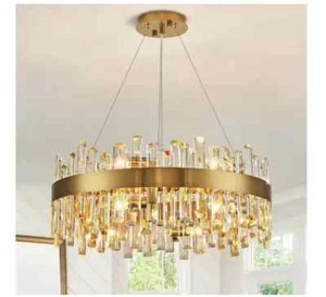 23.6 in. Modern 12-Light Brass Gold Crystal 2-Tier Round Chandelier - Picture 1 of 6