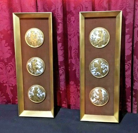 PAIR OF VINTAGE LIMOGES STYLE PORCELAIN PLAQUES WITH CHERUBS PLAYING INSTRUMENTS Cover