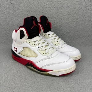 Jordan 5 Mens 10 Shoes White Fire Red Black Tongue Air Retro 2013 Sneakers - Picture 1 of 10