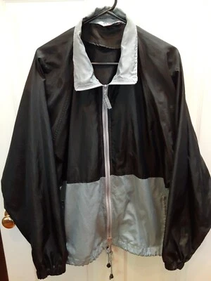 Chaqueta cortavientos de nailon Sasson cremallera frontal calentamiento pista negra gris talla grande Foto 1 de 4