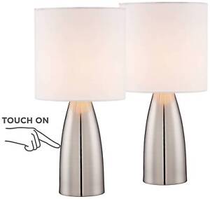 Aron Modern Accent Table Lamps 14 1/2" High Set of 2 Silver Touch On Off Bedroom