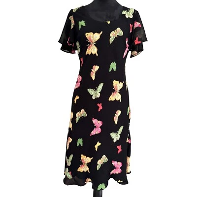 Vestido De Colección Chadwicks Mariposa L Estampado Completo Mangas Acampanadas Cuentas Hada Gótico Foto 1 de 4