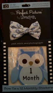 New OWL Baby Boys LOVESPUN The Perfect Picture Bow Tie & 12 Photo Stickers - Picture 1 of 2