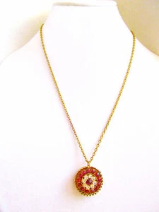 Vintage Long Necklace Rhinestone Pendant - Purple Crystals Flower - Gold Chain - Picture 1 of 4