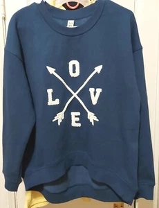 Sweatshirt by Green Tea Love Statement Teal Blue White Arrows Size Small New - Picture 1 of 4