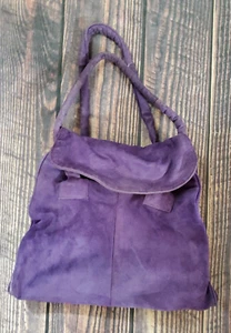 Purple Suede Leather With Flap Bag Vintage Debra Lynne Large Boho Purse - Picture 1 of 8