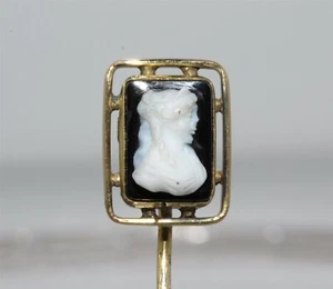 Pin de palo cameo ágata de piedra dura relleno de oro victoriano GF tallado - Imagen 1 de 9