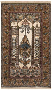 Cachemire Soie Tissé à la Main Tapis D'Orient 123x76 cm-Fine, Tapis, , Beige - Picture 1 of 10