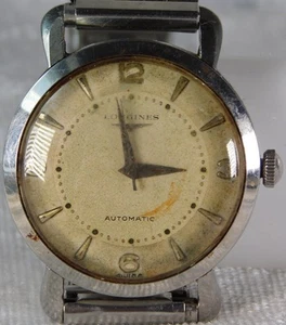 Vintage 1950's Longines 17j 33mm Stainless Steel Automatic Fancy Lugs Watch Runs - Picture 1 of 11