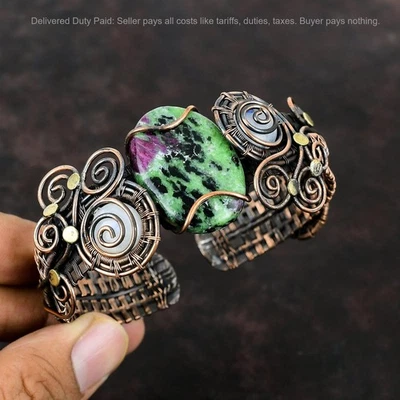 Venta de Navidad Puño Envuelto Alambre Piedra Lunar Arco Iris Zoisita Rubí Natural Cobre Foto 1 de 4