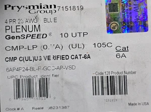 General Cable 7151819 23/4P GenSPEED 10 UTP Cat6A 10GX 10G Plenum Blue/50 ft - Imagen 1 de 15