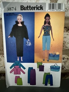 2003 Butterick #3874 - Muñeca Barbie 111/2" - Ropa de día y de noche y patrón de bolso - Imagen 1 de 2